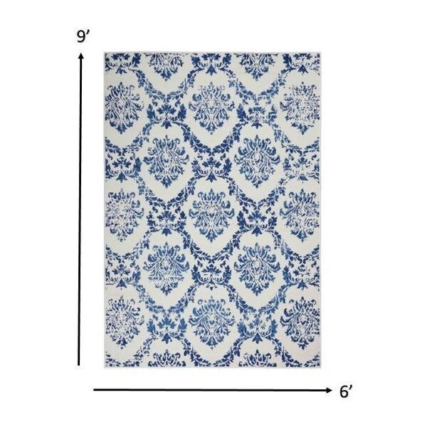 Homeroots 6 x 9 ft. Ivory & Navy Damask Area Rug 385824 - main